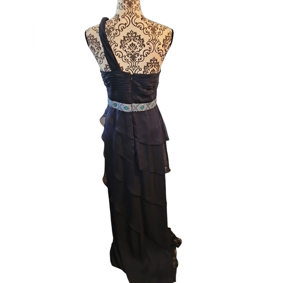 Adrianna Papel sz 8 navy embroidered embellished gown maxi dress - Picture 3 of 7